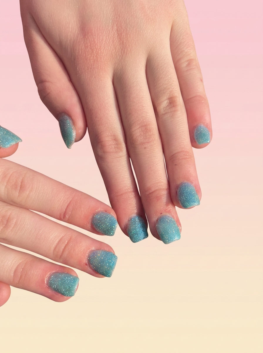 Sparkly blue glitter square nails