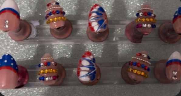 Red white and blue rhinestone patriotic nails